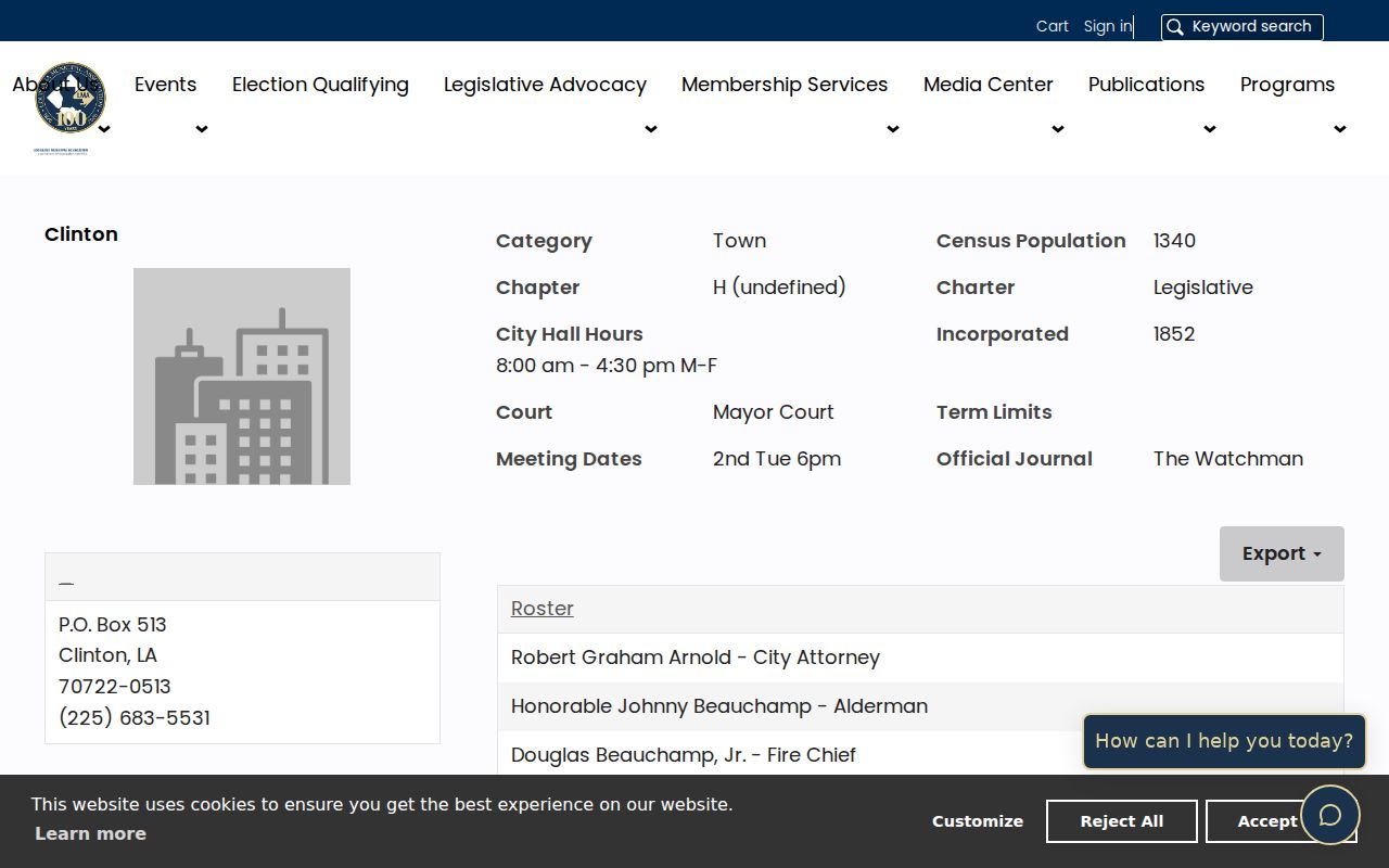 Clinton Louisiana municipal profile for criminal record routing