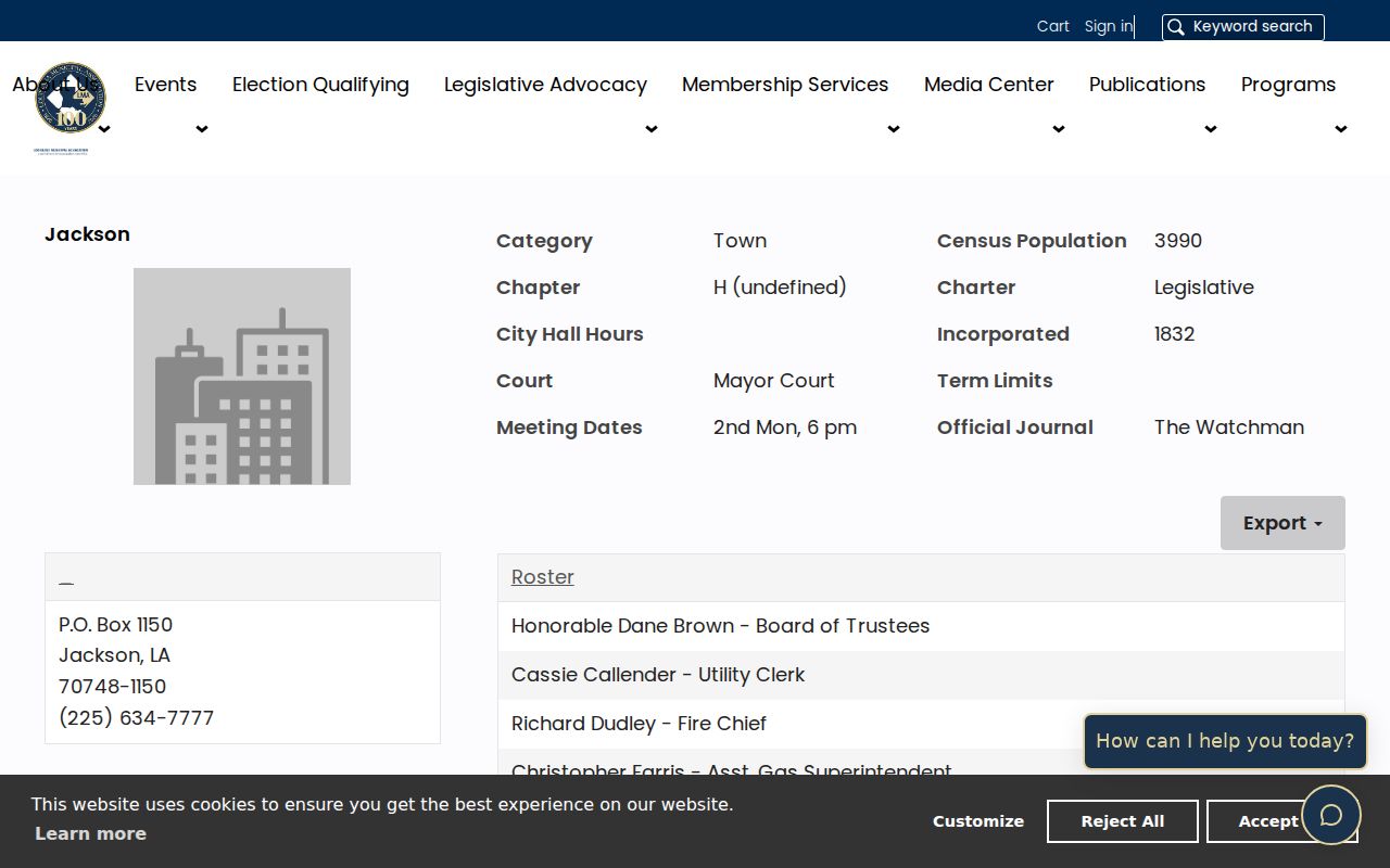 Jackson Louisiana municipal profile for criminal record routing