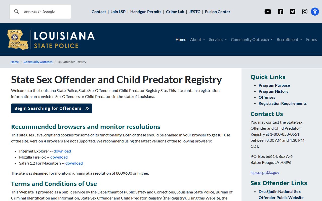 East Feliciana Parish sex offender registry gateway