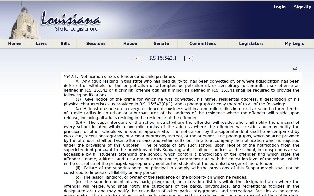 East Feliciana Parish sex offender registration and notification law