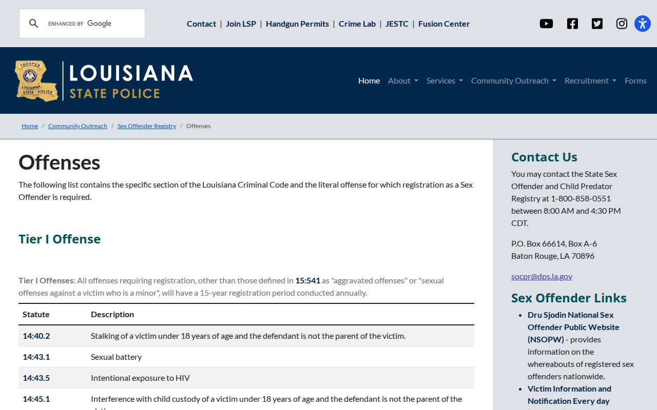 East Feliciana Parish sex offender registry tier search resource